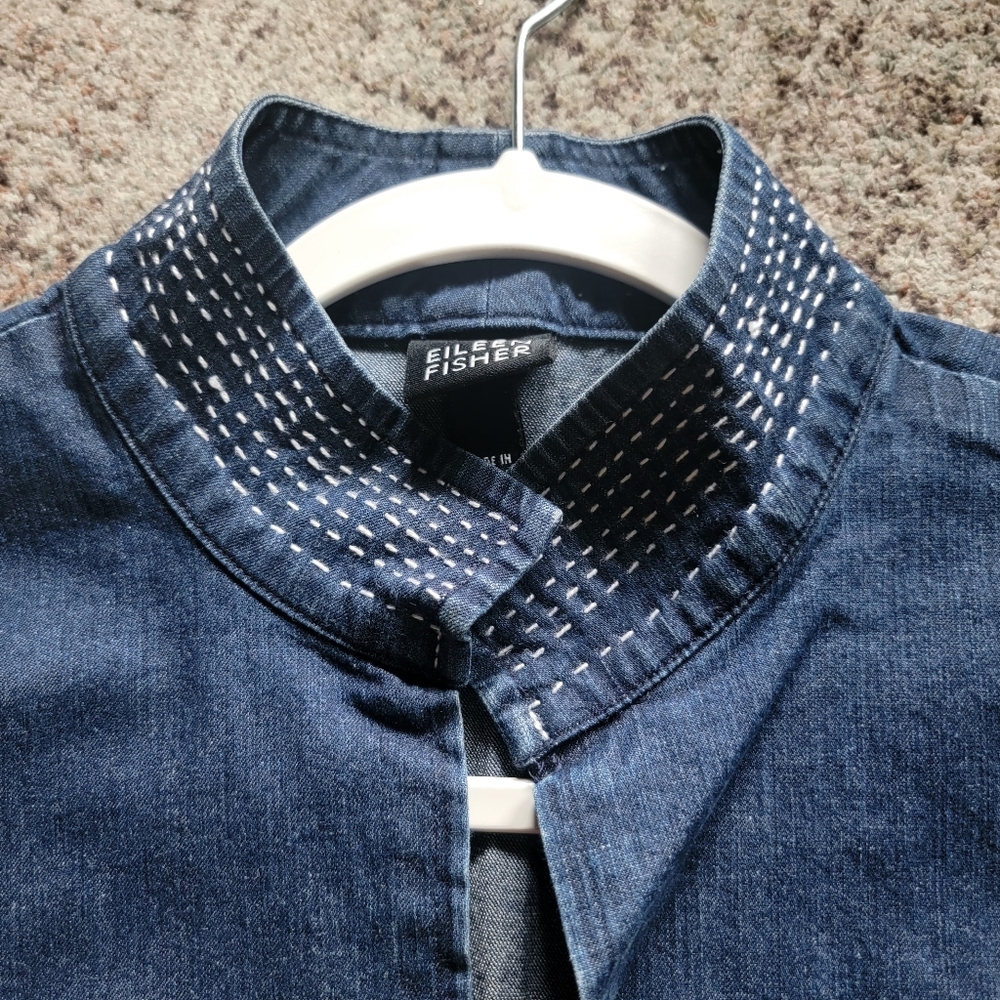 Eileen Fisher Open‎ Front High Collar Soft Denim Jacket Small - Picture 3 of 13